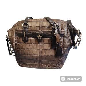 Coach Chelsea Shoukder Bag Chocolate Brown Crocodile Embossed Leather